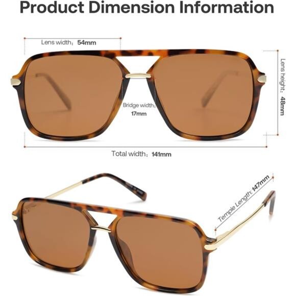 Sunglasses for Women & Men, Square, Retro, Polarized Lens, Trendy - Picture 5 of 7